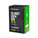 Nduranz Nrgy Chew Bar 22.5 Box - 10 x 30g apple flavor, black and green angled box with brand, nutrition, and QR code visible.
