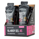 Nduranz Nrgy Gel 45 Box - 16 x 75 g tropical flavor, black packets with logos in a pink-accented display box on plain background.
