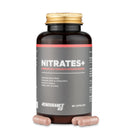 4Endurance Pro Nitrates+ - 90 capsules dietary supplement, black bottle with gold lid and label showing health benefits.